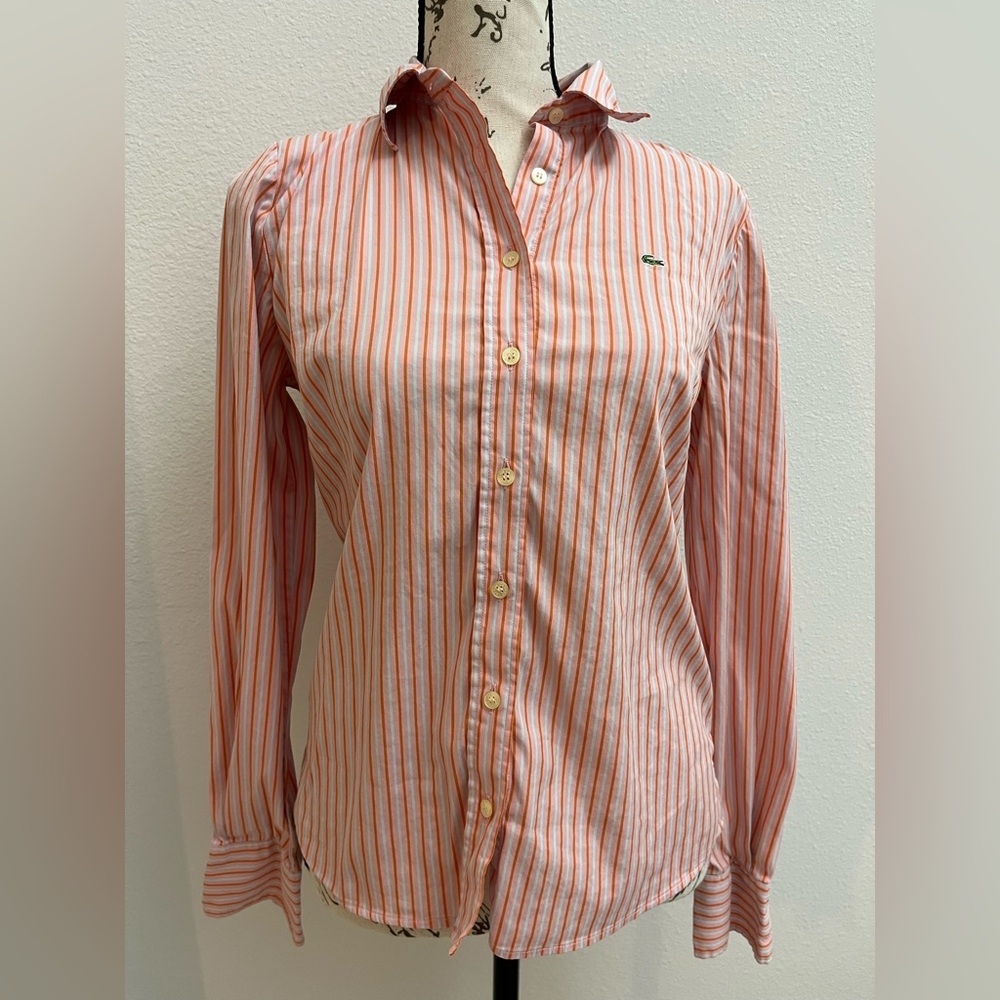 Lacoste Pink and Orange Striped Shirt